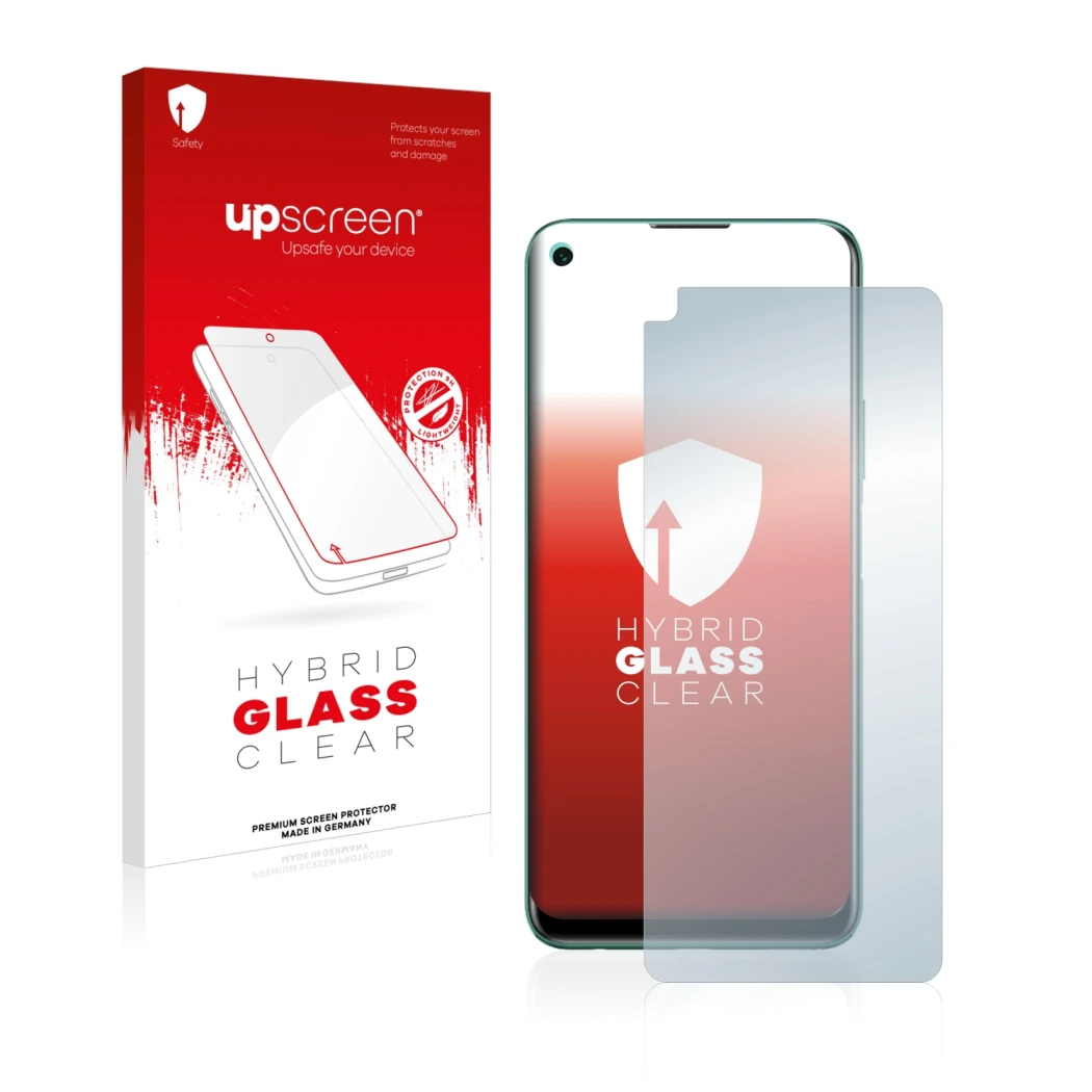 Front side of a product packaging with the brand logo upscreen. Next to it is the device Huawei P40 lite 5G shown with the cor