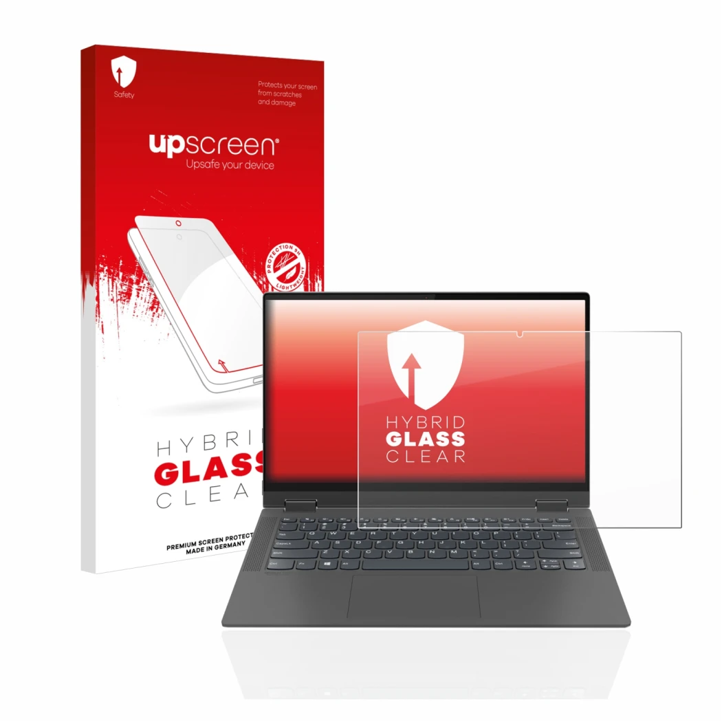 Front side of a product packaging with the brand logo upscreen. Next to it is the device Lenovo IdeaPad Flex 5 14