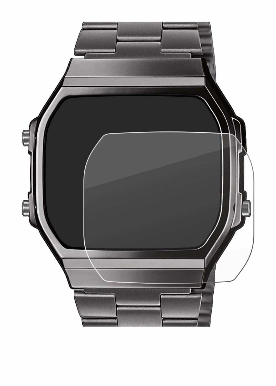 Image of the device Casio A168WEGG-1BEF with a wide variety of screen protectors.