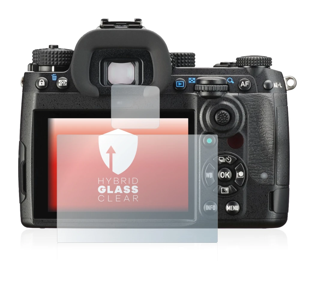 Image of the device Pentax K-3 Mark III with a wide variety of screen protectors.