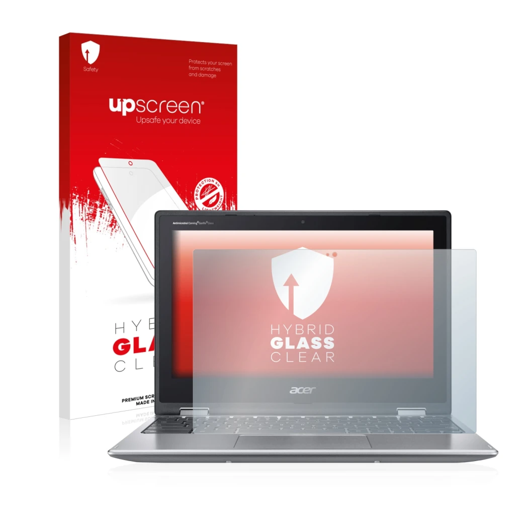 Front side of a product packaging with the brand logo upscreen. Next to it is the device Acer Chromebook Spin 311 shown with t