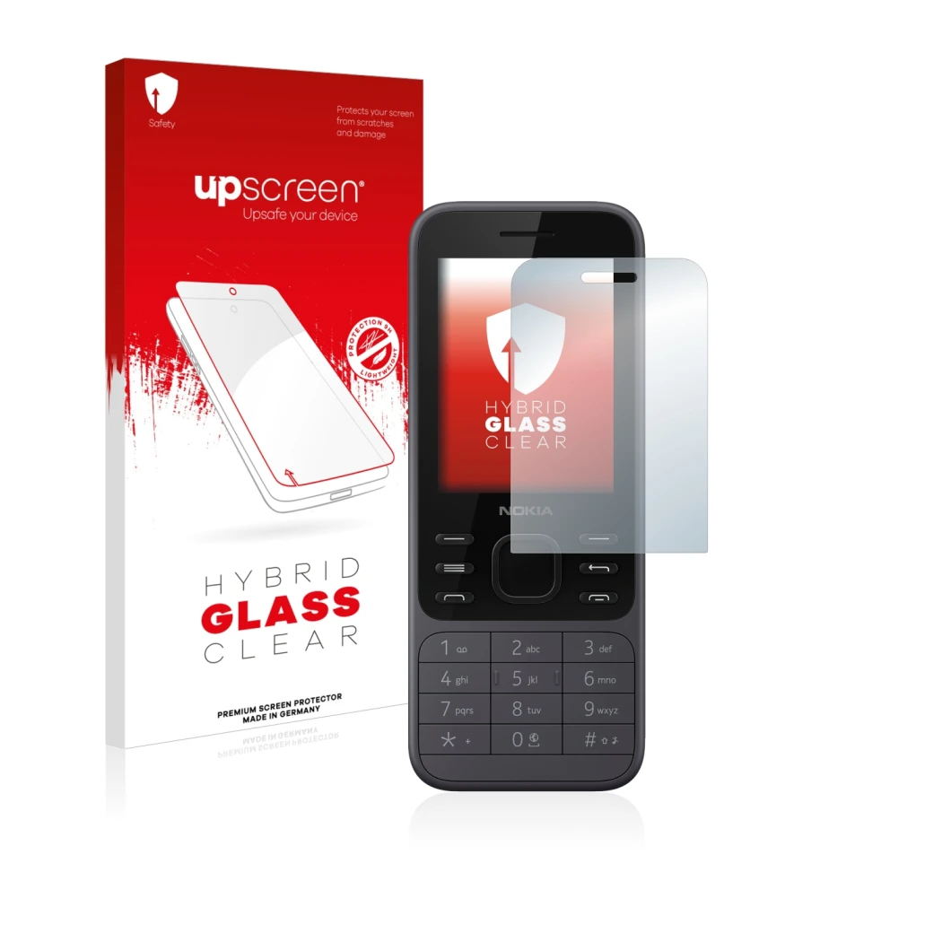 Front side of a product packaging with the brand logo upscreen. Next to it is the device Nokia 6300 2020 shown with the corres