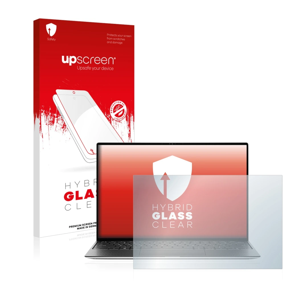 Front side of a product packaging with the brand logo upscreen. Next to it is the device Dell XPS 13 9310 Non-touch shown with