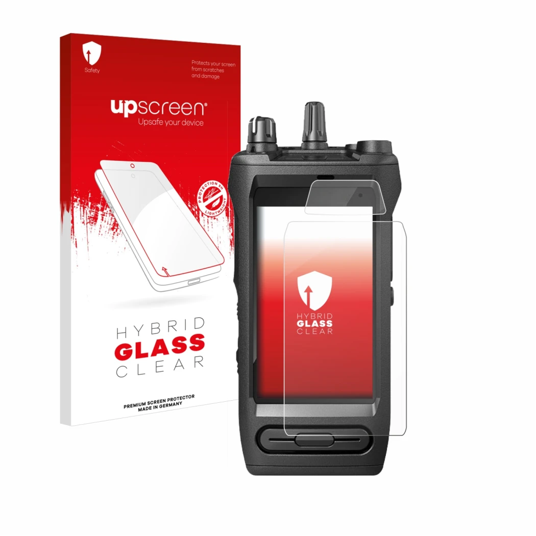 Front side of a product packaging with the brand logo upscreen. Next to it is the device Motorola Mototrbo Ion shown with the 