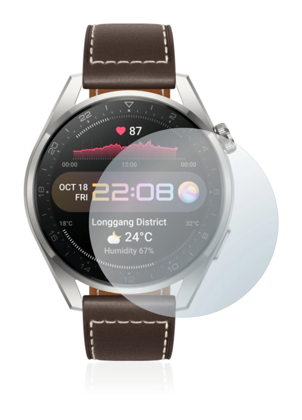 Image of the device Huawei Watch 3 Pro with a wide variety of screen protectors.
