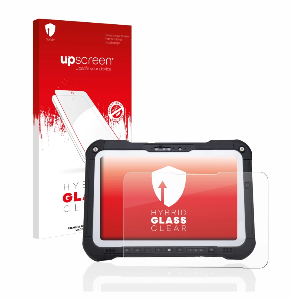 Front side of a product packaging with the brand logo upscreen. Next to it is the device Panasonic Toughbook FZ-G2 shown with 