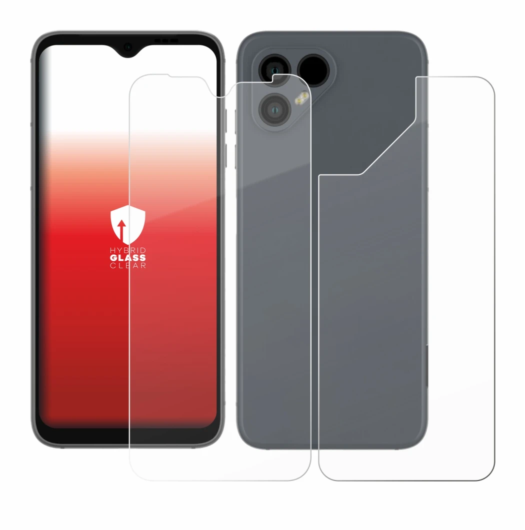 Image of the device Fairphone 4 (Front+Back) with a wide variety of screen protectors.