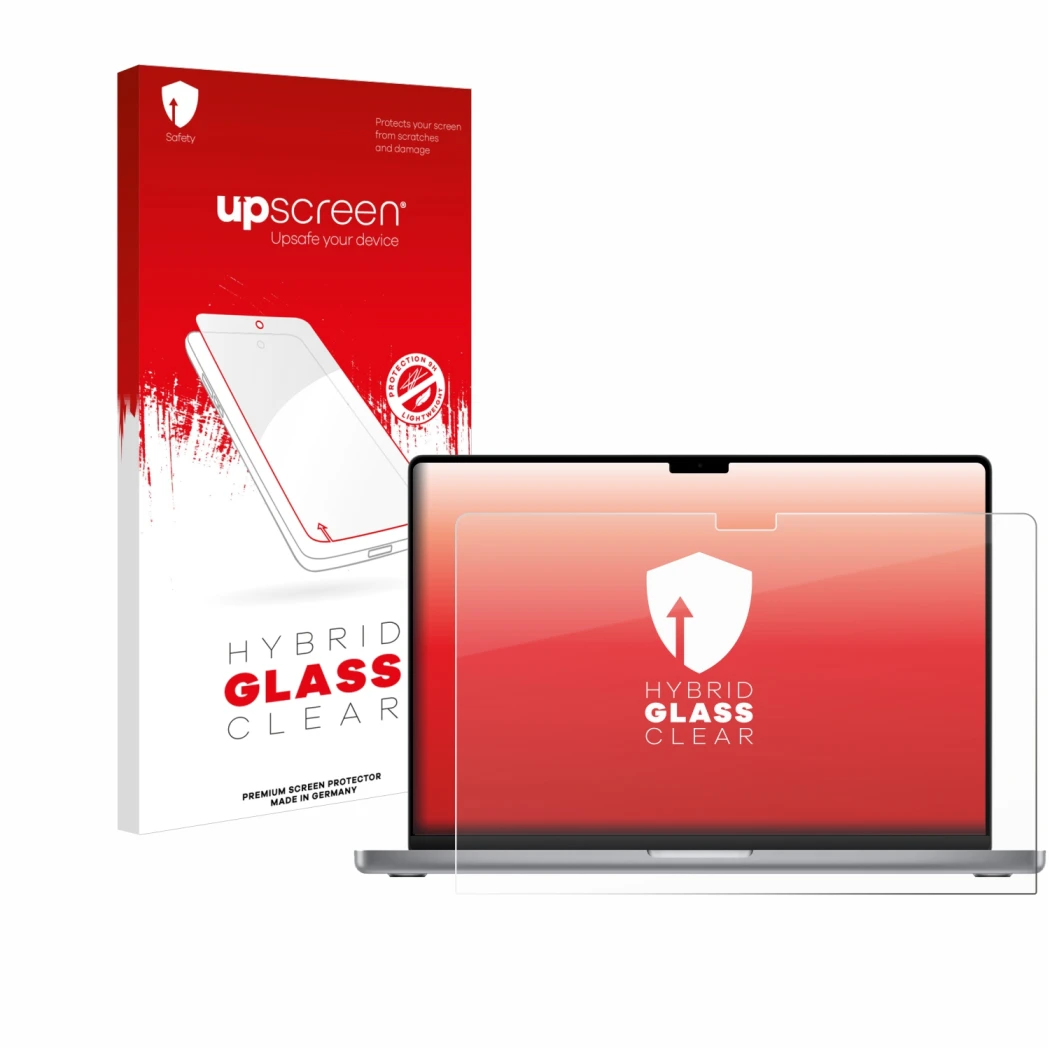 Front side of a product packaging with the brand logo upscreen. Next to it is the device Apple MacBook Pro 16