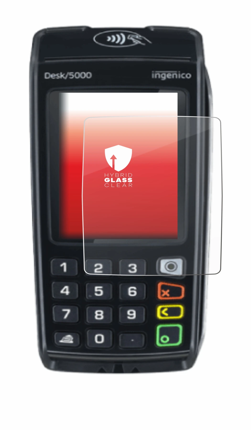 Image of the device ingenico Desk/5000 with a wide variety of screen protectors.