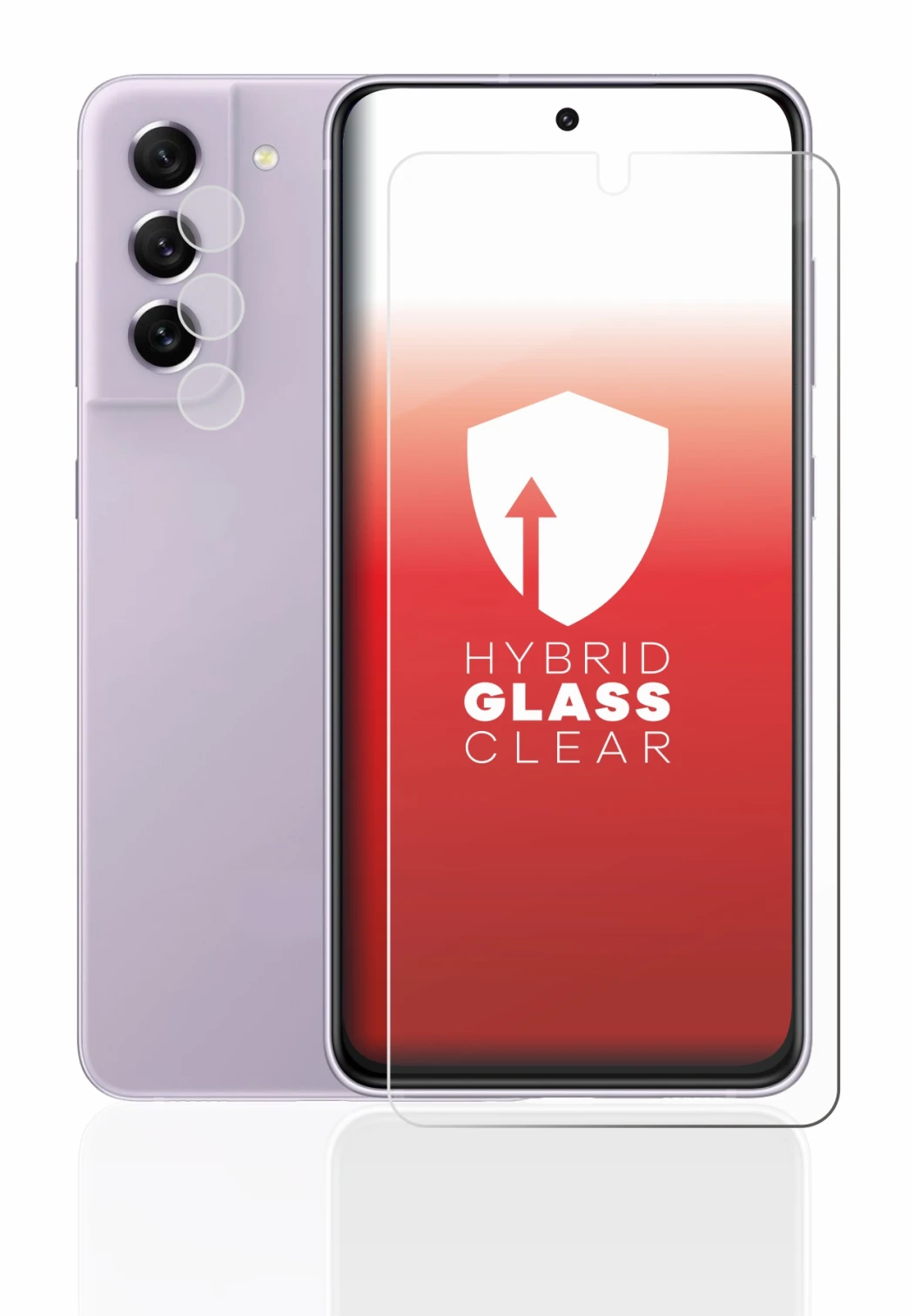 Image of the device Samsung Galaxy S21 FE 5G (Front+Camera) with a wide variety of screen protectors.