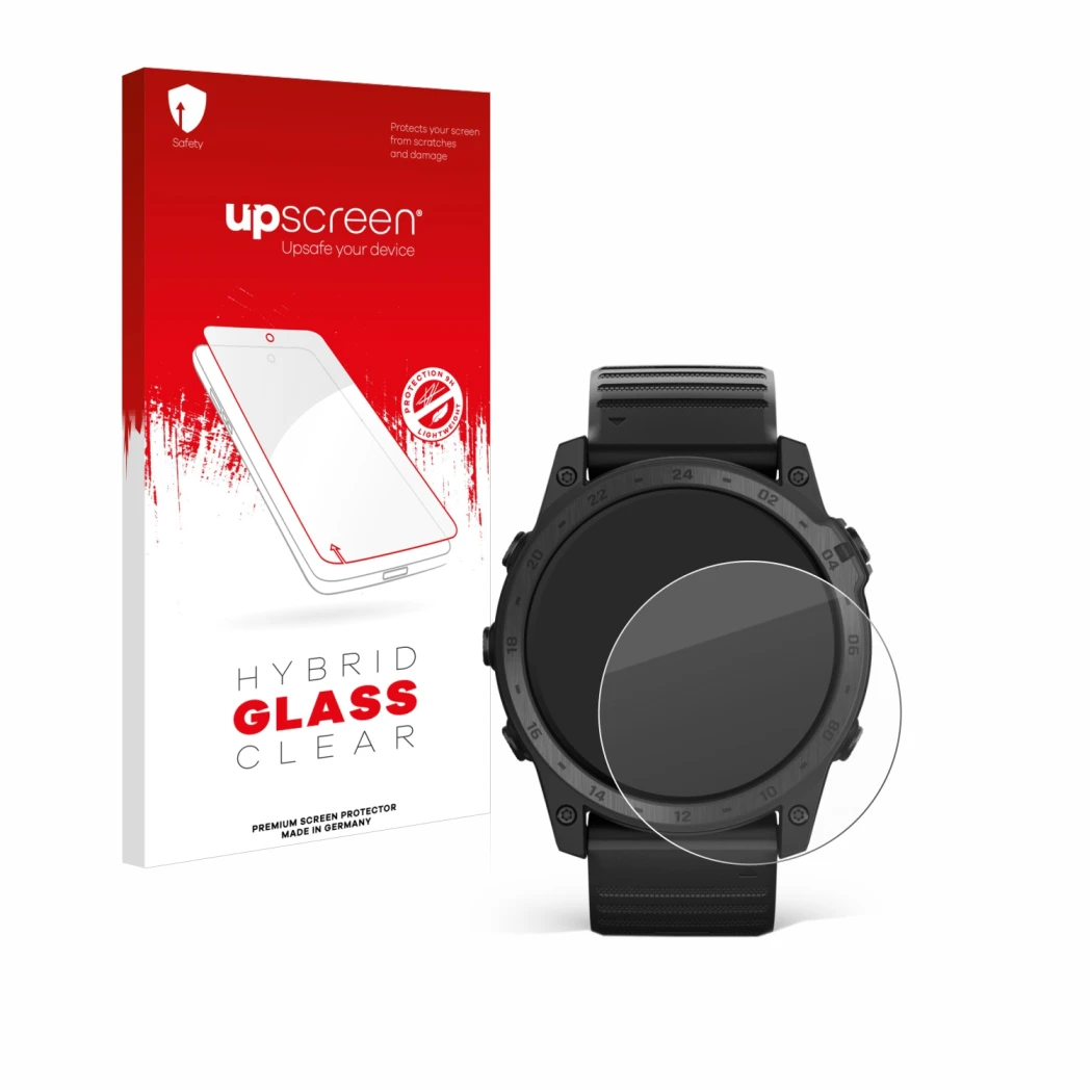 Front side of a product packaging with the brand logo upscreen. Next to it is the device Garmin Tactix 7 Pro shown with the co