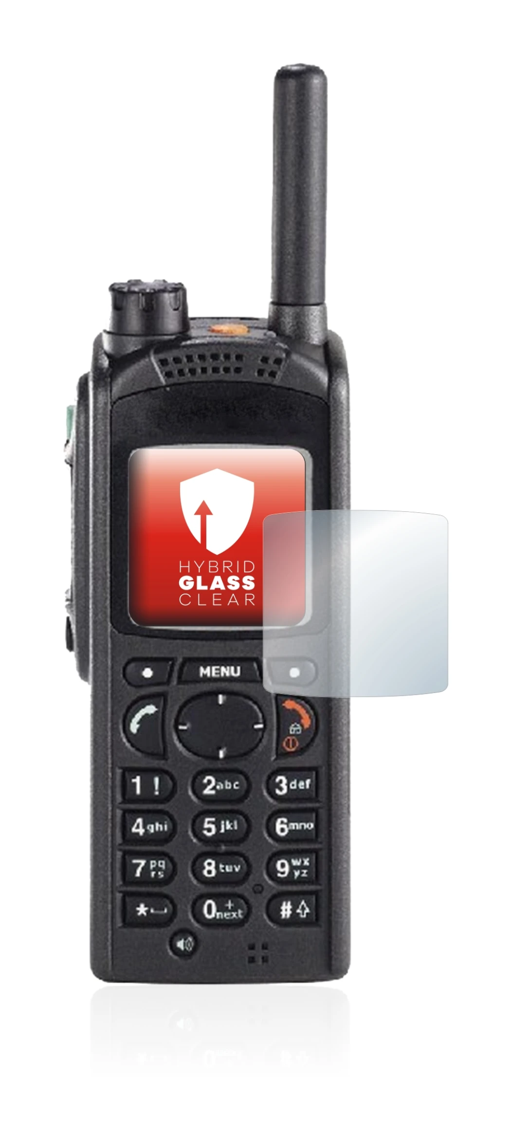 Image of the device Motorola MTP850 with a wide variety of screen protectors.