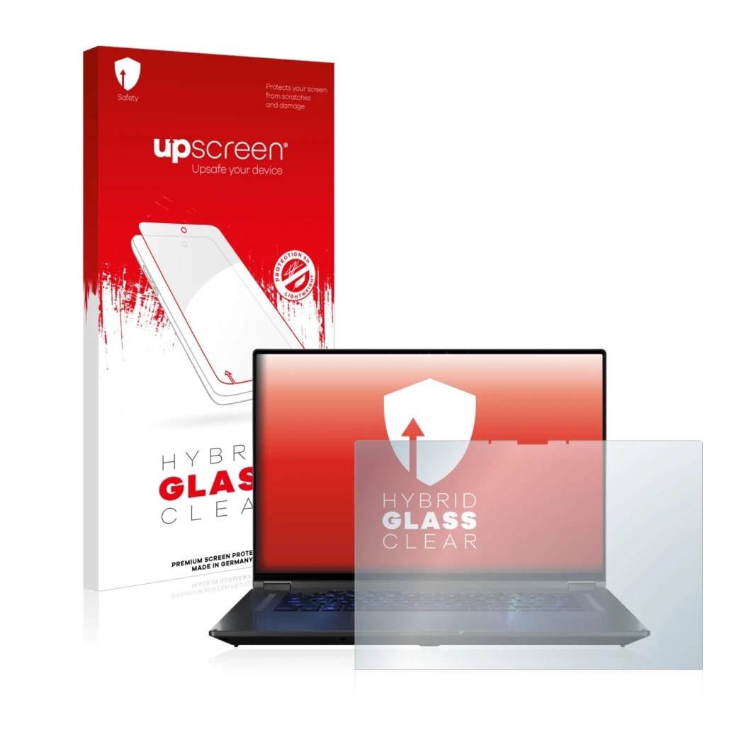 Front side of a product packaging with the brand logo upscreen. Next to it is the device ASUS ROG Flow X16 shown with the corr