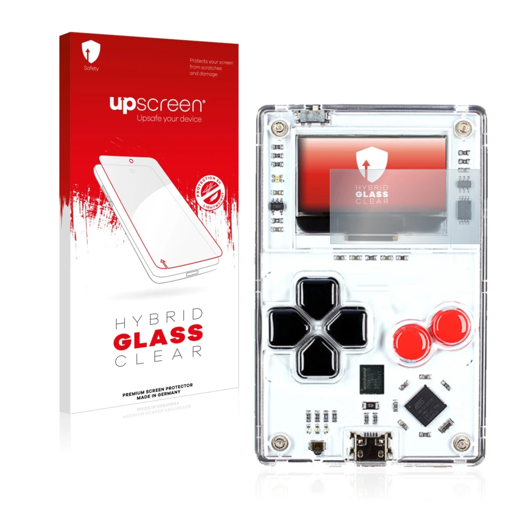Front side of a product packaging with the brand logo upscreen. Next to it is the device Arduboy FX shown with the correspondi