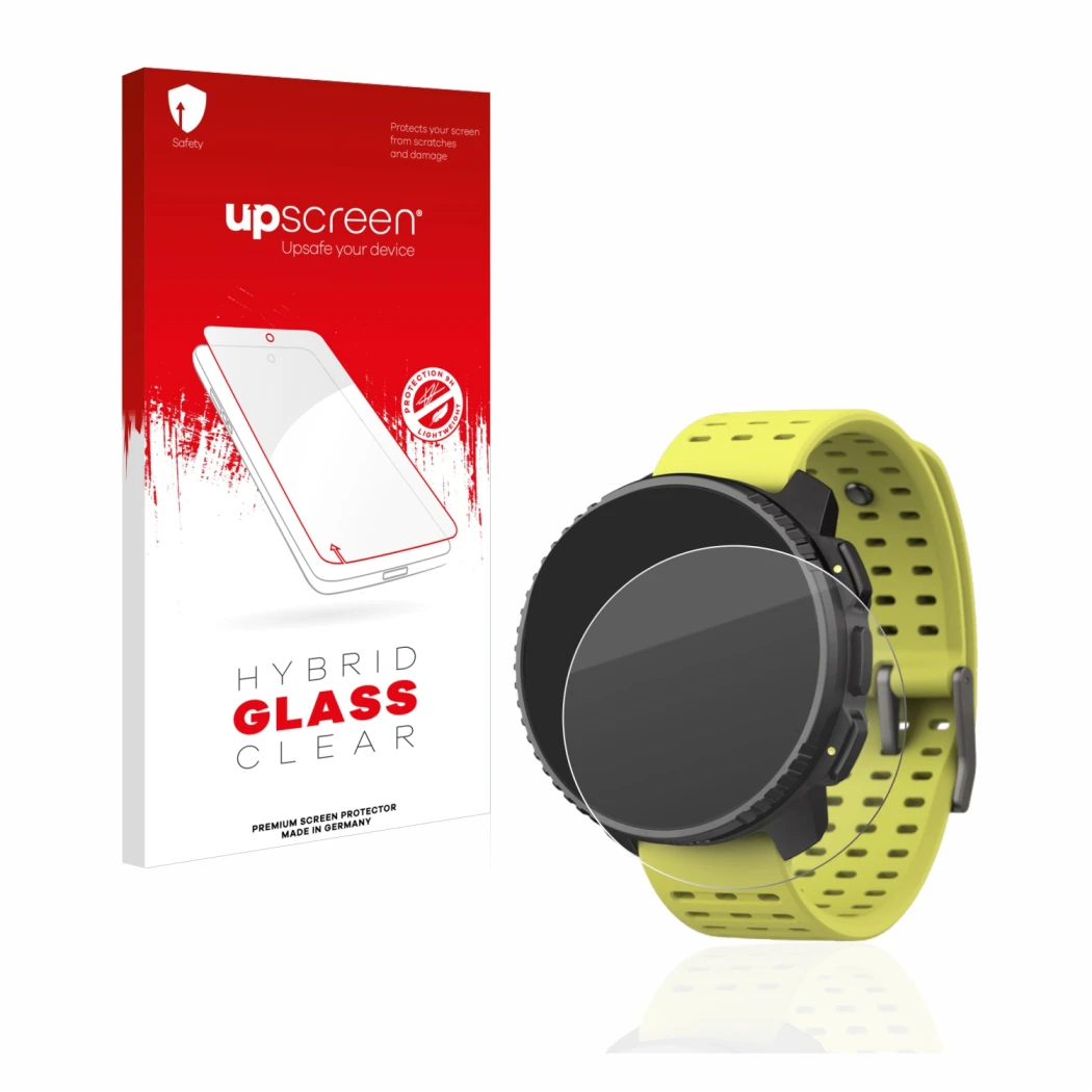 Front side of a product packaging with the brand logo upscreen. Next to it is the device Suunto Vertical shown with the corres