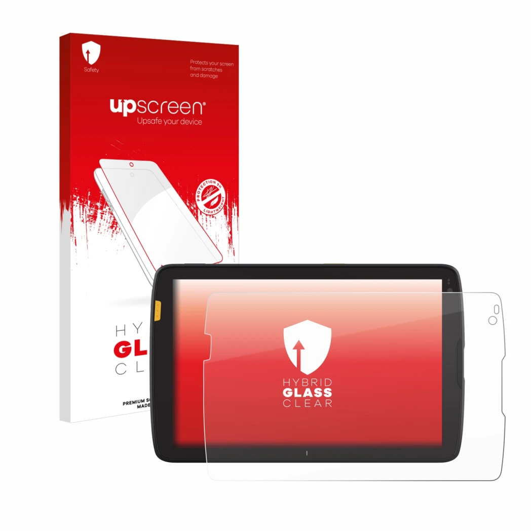 Front side of a product packaging with the brand logo upscreen. Next to it is the device Zebra ET40 8