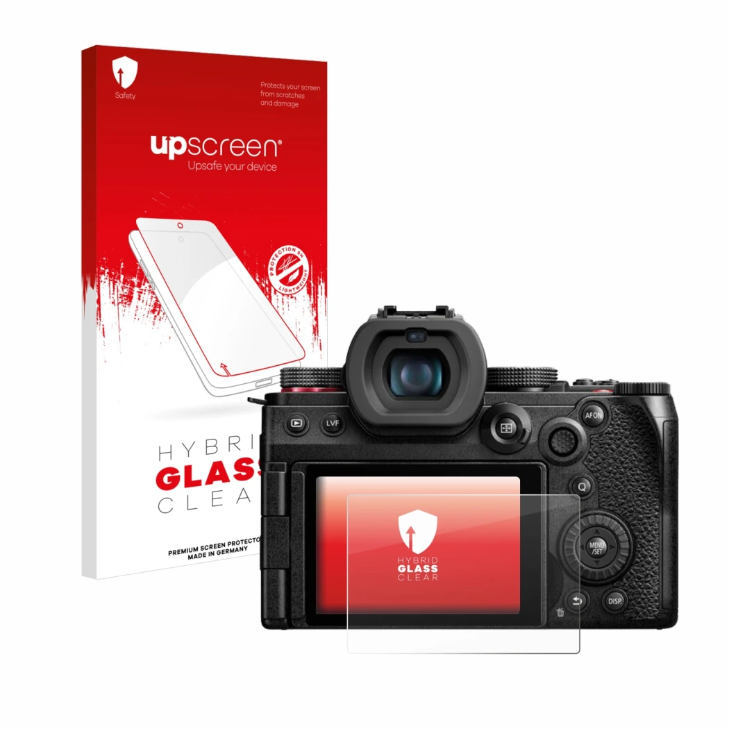 Front side of a product packaging with the brand logo upscreen. Next to it is the device Panasonic Lumix DC-G9 II shown with t