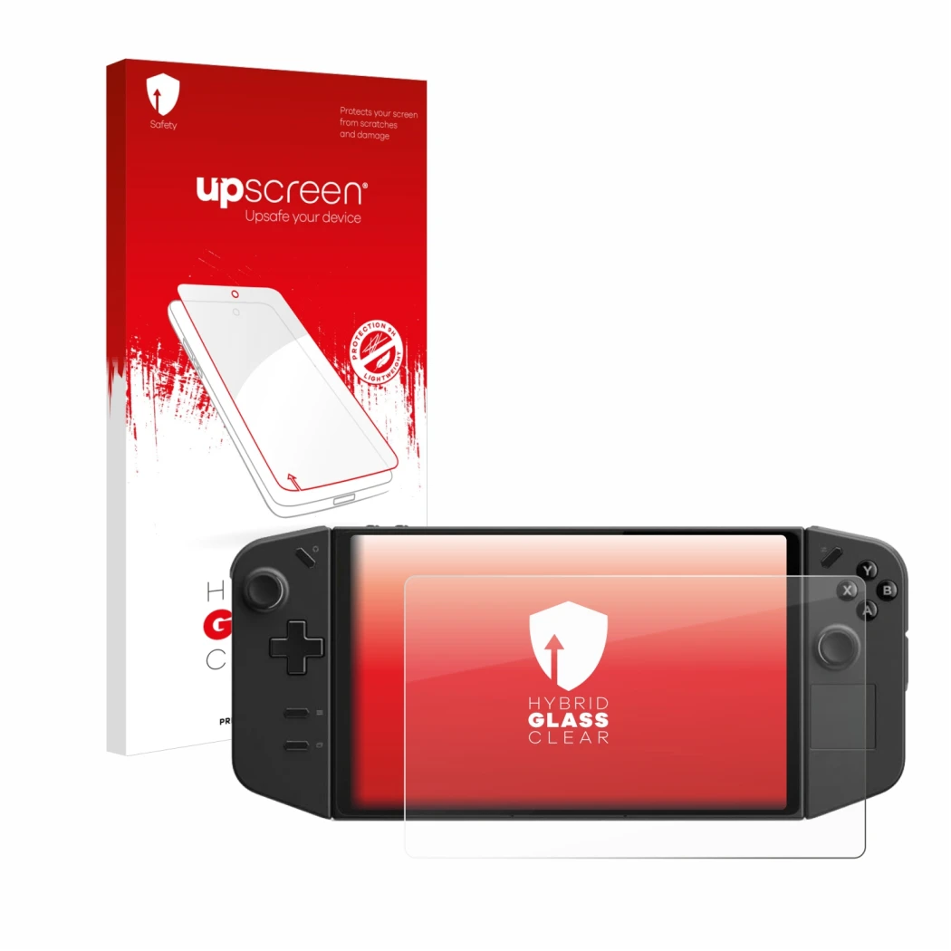 Front side of a product packaging with the brand logo upscreen. Next to it is the device Lenovo Legion Go shown with the corre