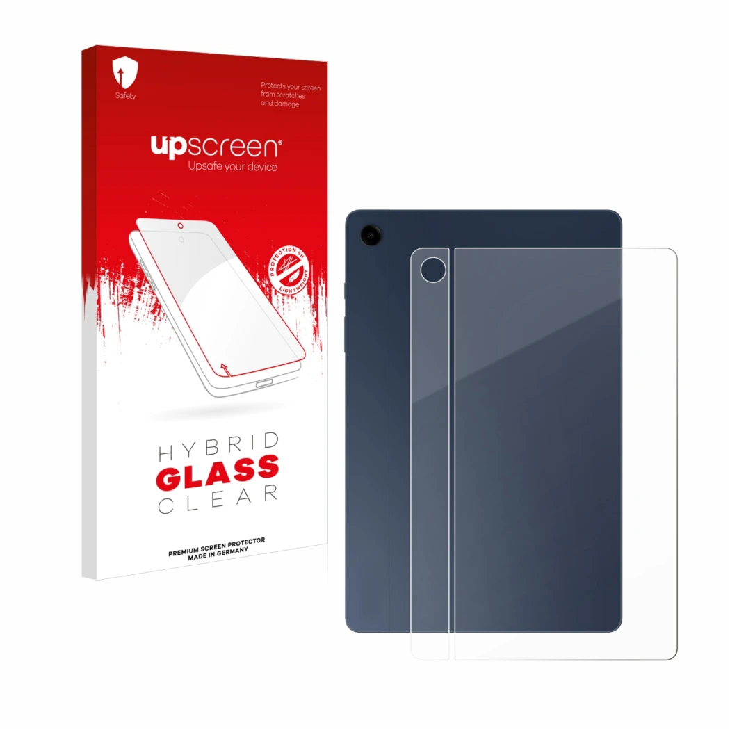 Front side of a product packaging with the brand logo upscreen. Next to it is the device Samsung Galaxy Tab A9 Plus WiFi (Back