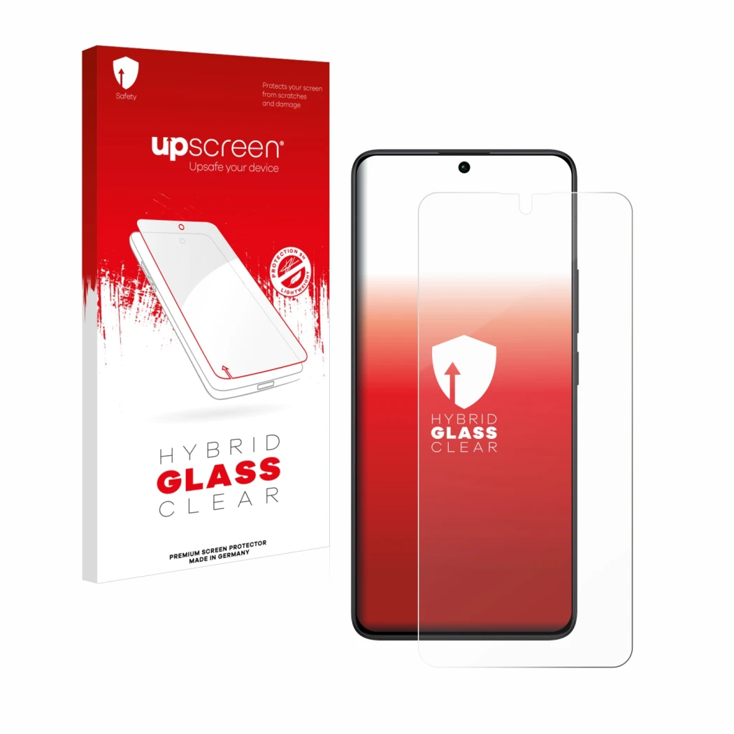 Front side of a product packaging with the brand logo upscreen. Next to it is the device Xiaomi Redmi Note 13 Pro 5G shown wit