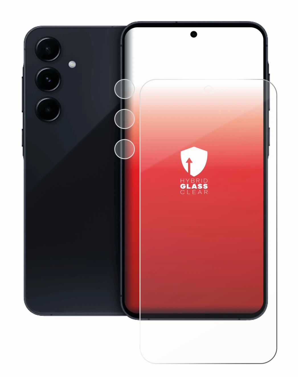 Image of the device Samsung Galaxy A55 5G (Front+Camera) with a wide variety of screen protectors.