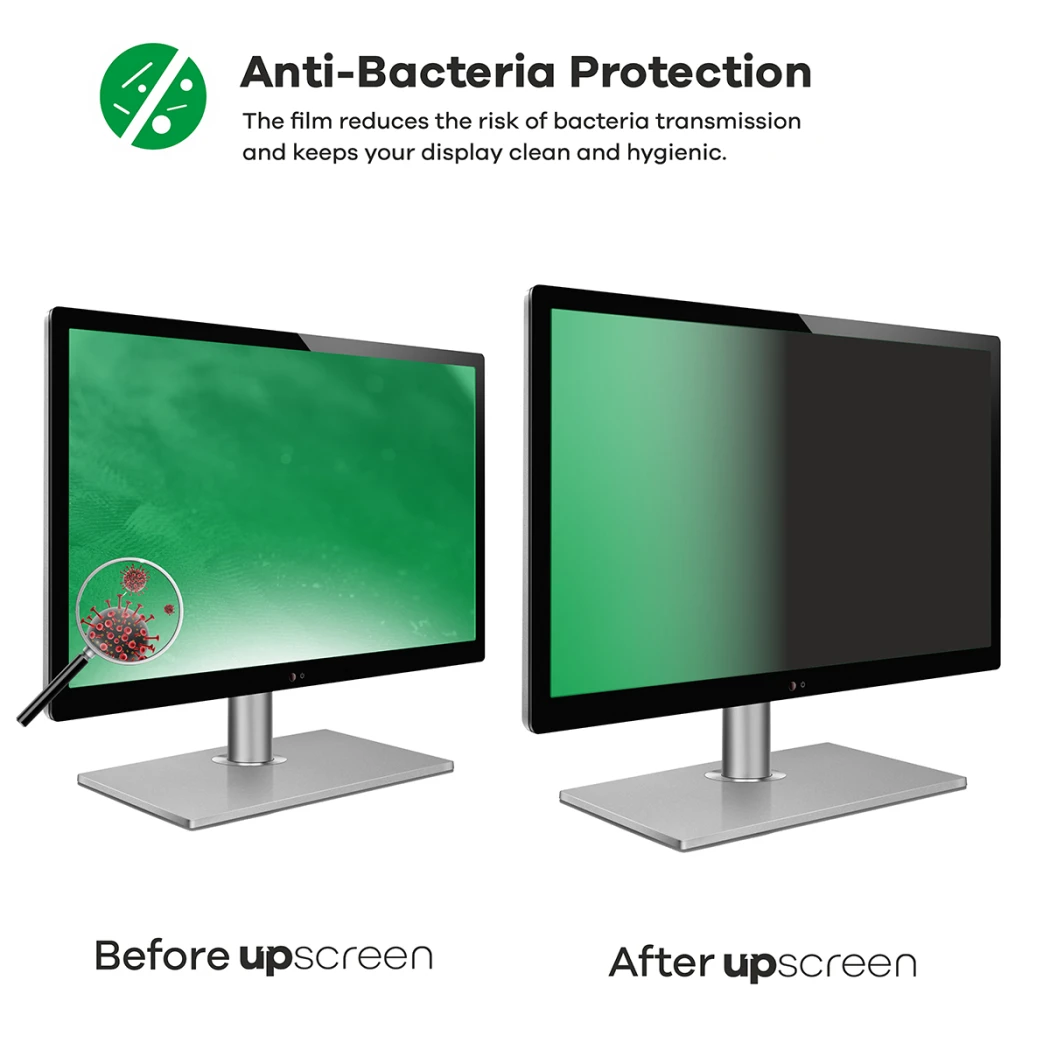 Device with upscreen screen protector: Before – many bacteria, after – clean. 