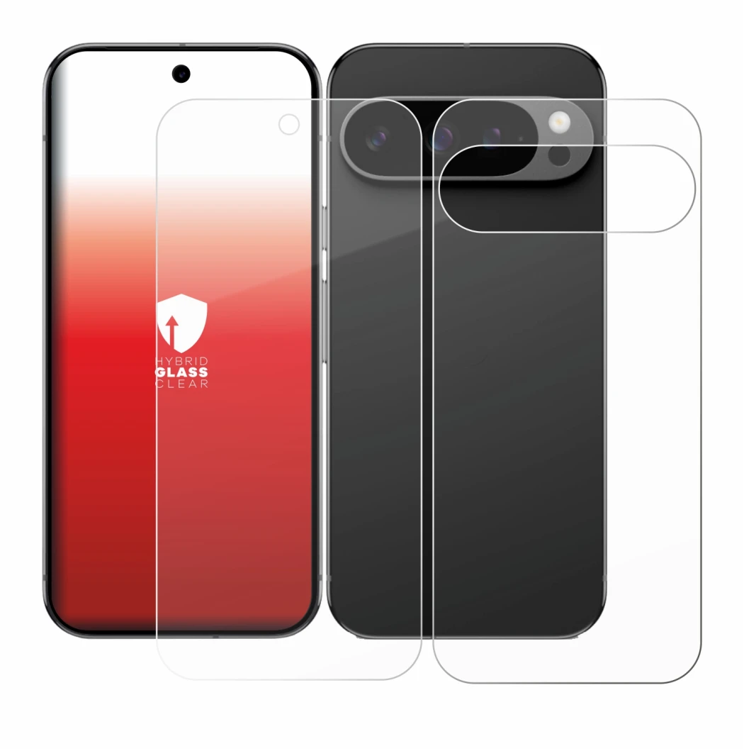 Image of the device Google Pixel 9 Pro (Front+Back) with a wide variety of screen protectors.
