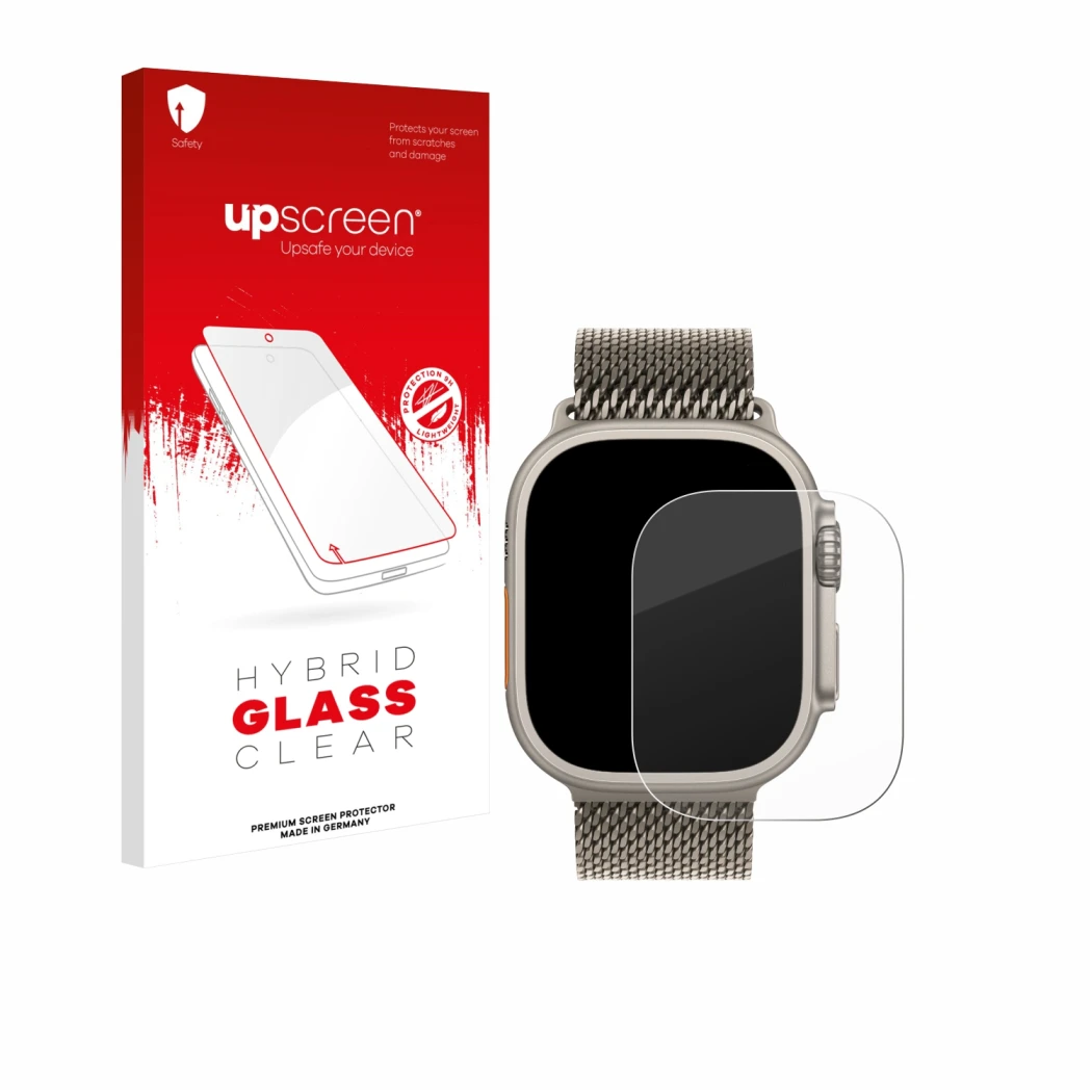 Front side of a product packaging with the brand logo upscreen. Next to it is the device Apple Watch Ultra 3 shown with the co