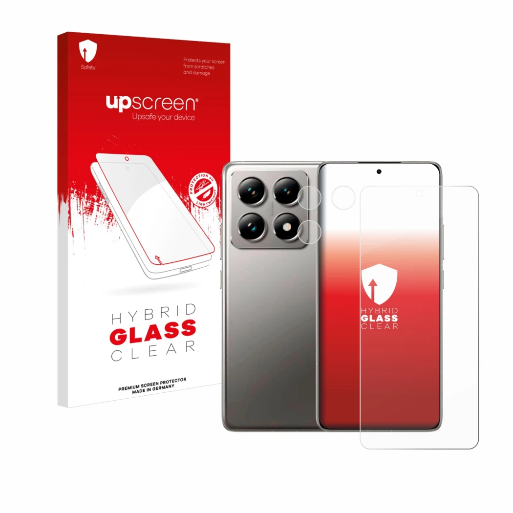 Front side of a product packaging with the brand logo upscreen. Next to it is the device Xiaomi 14T (Front+Camera) shown with 