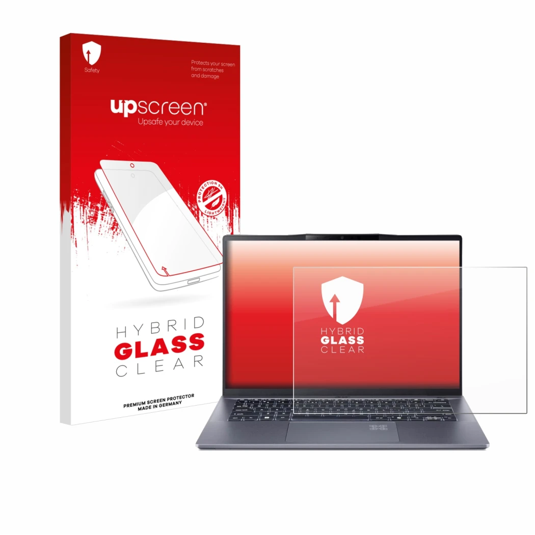Front side of a product packaging with the brand logo upscreen. Next to it is the device Acer Swift Go 14 AI shown with the co