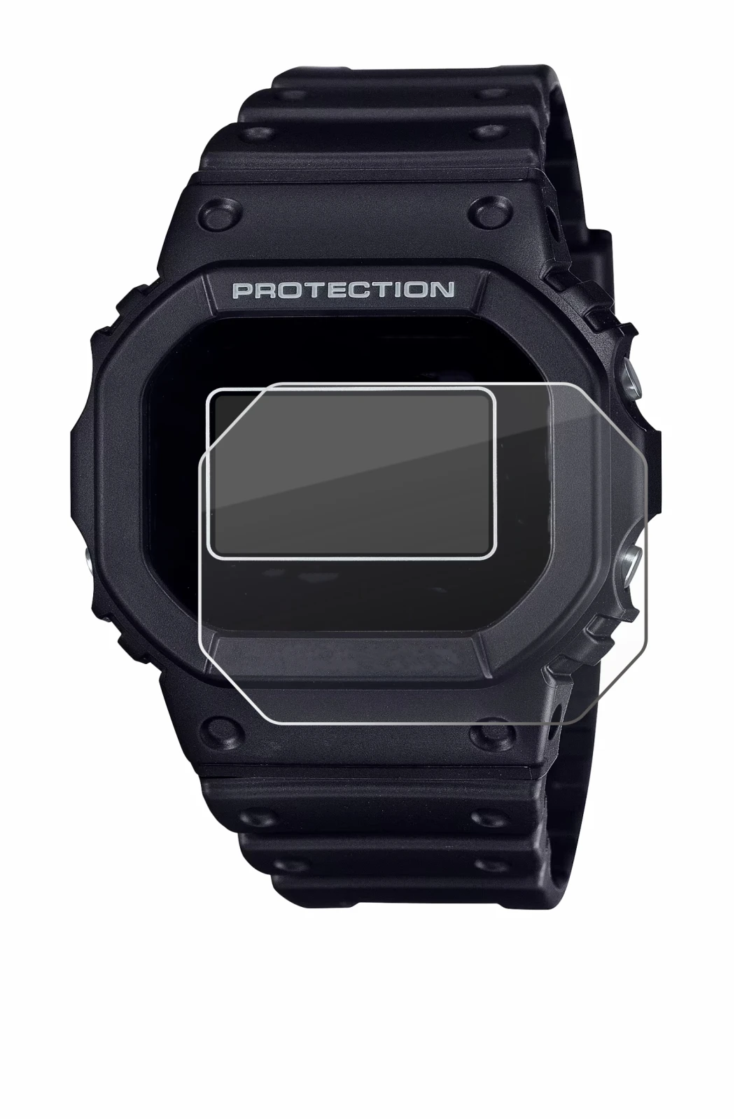 Image of the device Casio G-Shock DW-5600RL-1 with a wide variety of screen protectors.