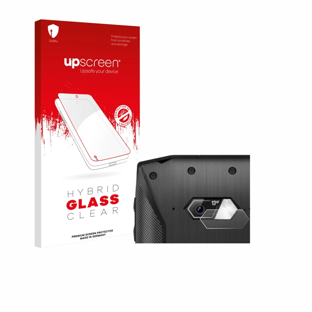 Front side of a product packaging with the brand logo upscreen. Next to it is the device Crosscall Core-M5 (ONLY Camera Lens) 