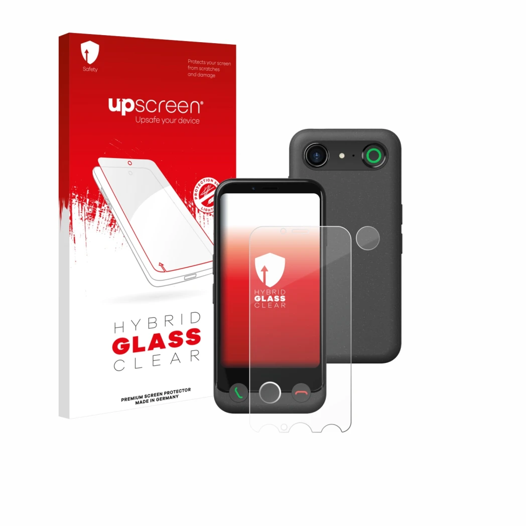 Front side of a product packaging with the brand logo upscreen. Next to it is the device Doro Aurora A10 (Front+Camera) shown 