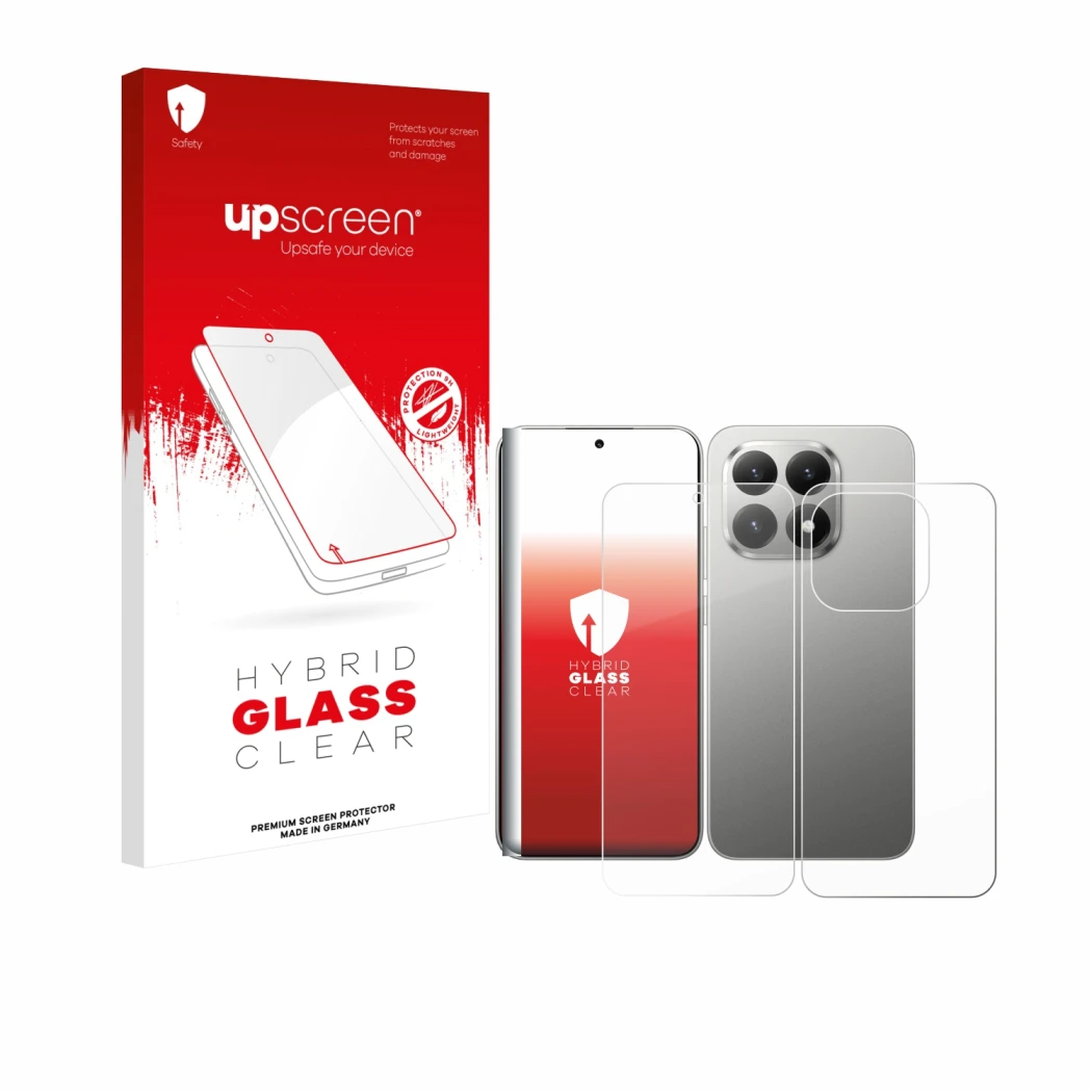 Front side of a product packaging with the brand logo upscreen. Next to it is the device Xiaomi 15T (Front+Back) shown with th