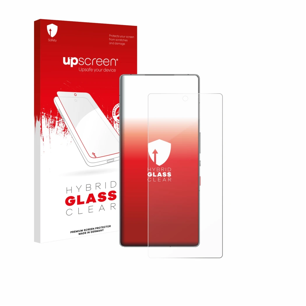 Front side of a product packaging with the brand logo upscreen. Next to it is the device ZTE Nubia Red Magic 11 Pro shown with