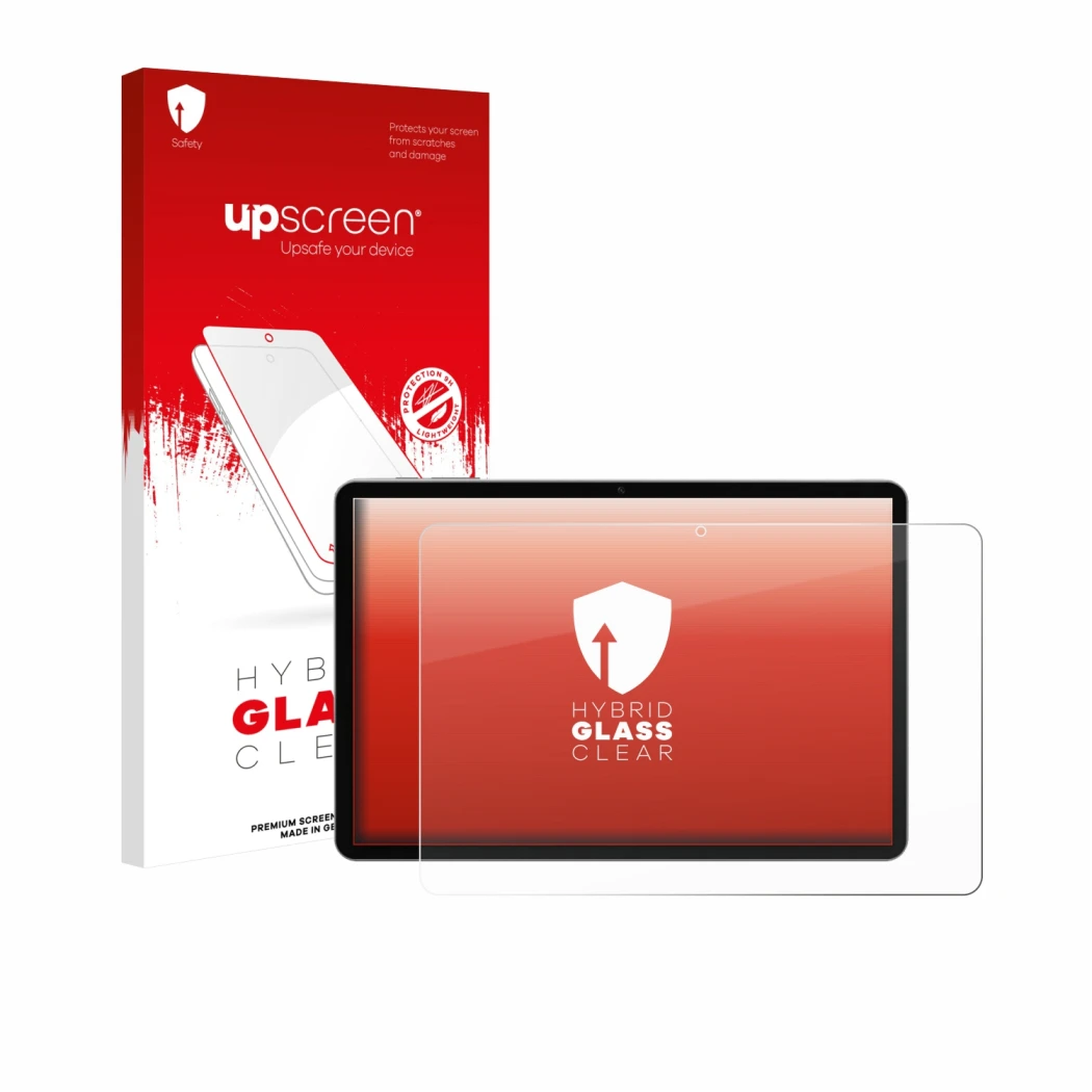 Front side of a product packaging with the brand logo upscreen. Next to it is the device Pritom M10 TAB 10 PLUS 10.1