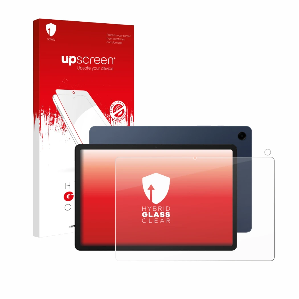 Front side of a product packaging with the brand logo upscreen. Next to it is the device Samsung Galaxy Tab A9 Plus (Front+Cam