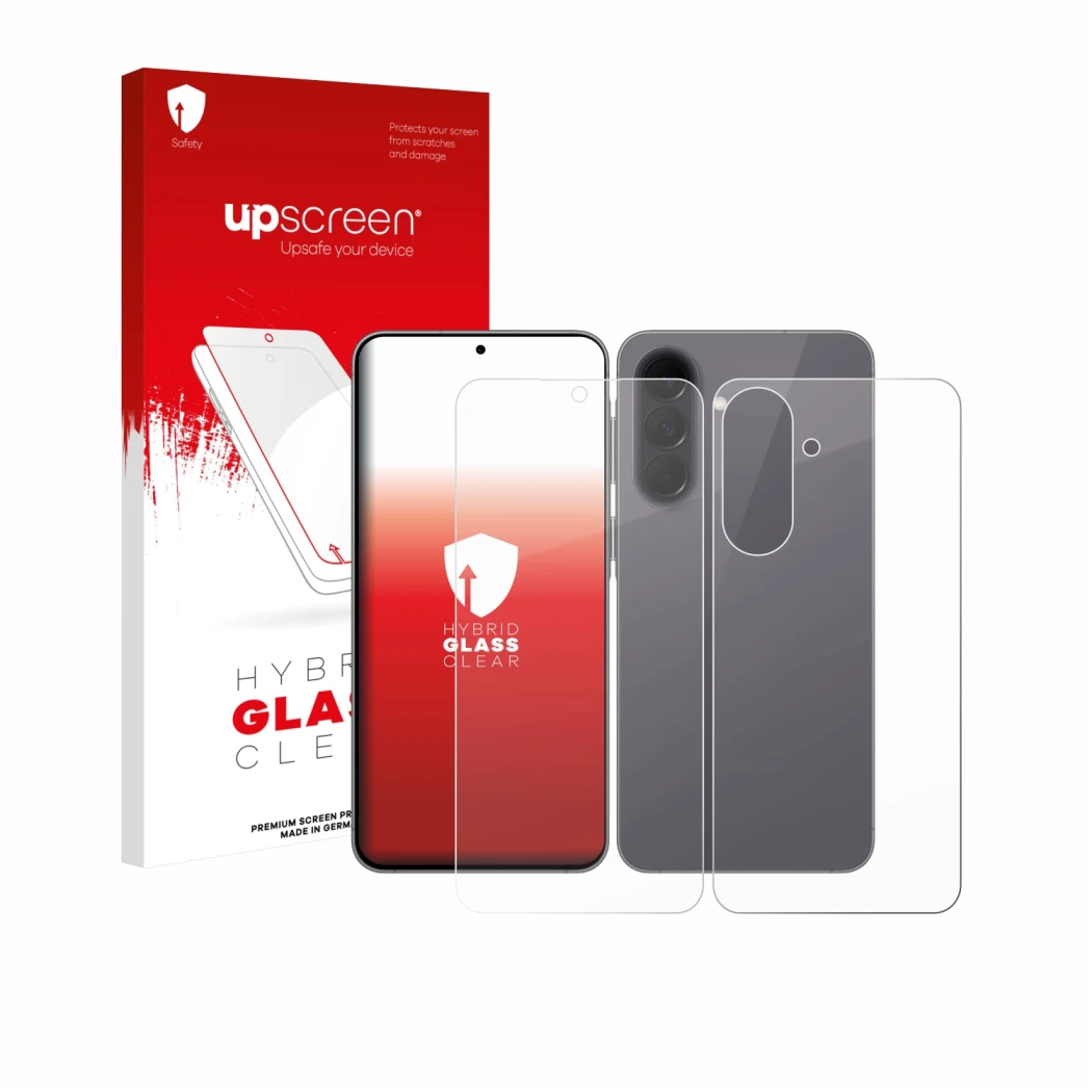 Front side of a product packaging with the brand logo upscreen. Next to it is the device Samsung Galaxy A57 5G (Front+Back) sh