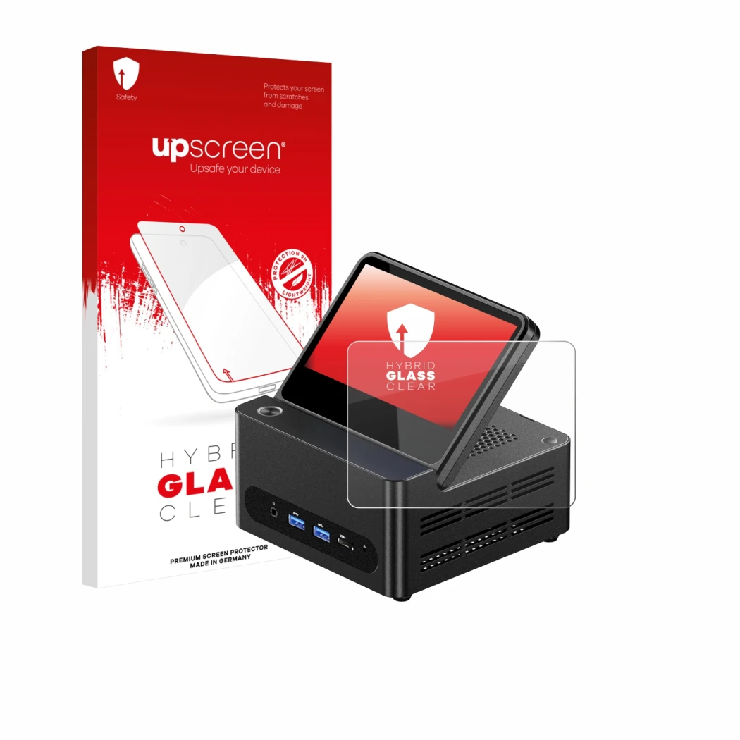 Front side of a product packaging with the brand logo upscreen. Next to it is the device AOOSTAR ‎G-FLIP H255 shown with the c