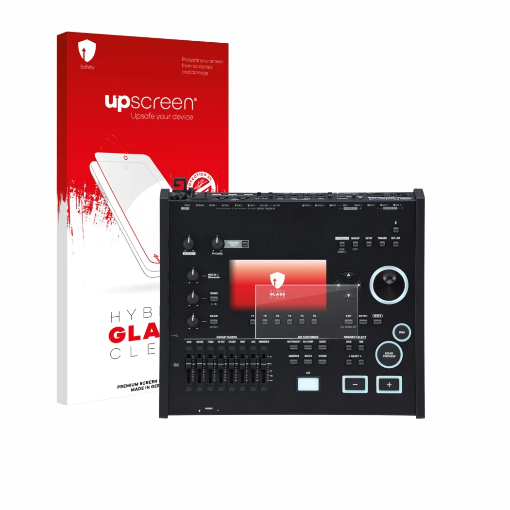 Front side of a product packaging with the brand logo upscreen. Next to it is the device Roland V71 shown with the correspondi