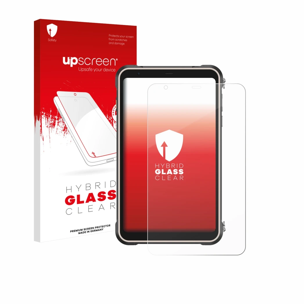 Front side of a product packaging with the brand logo upscreen. Next to it is the device Ulefone RugKing Pad Pro shown with th