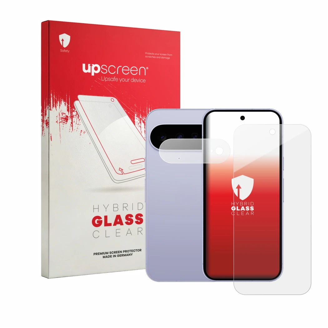 Front side of a product packaging with the brand logo upscreen. Next to it is the device Google Pixel 11 (Front+Camera) shown