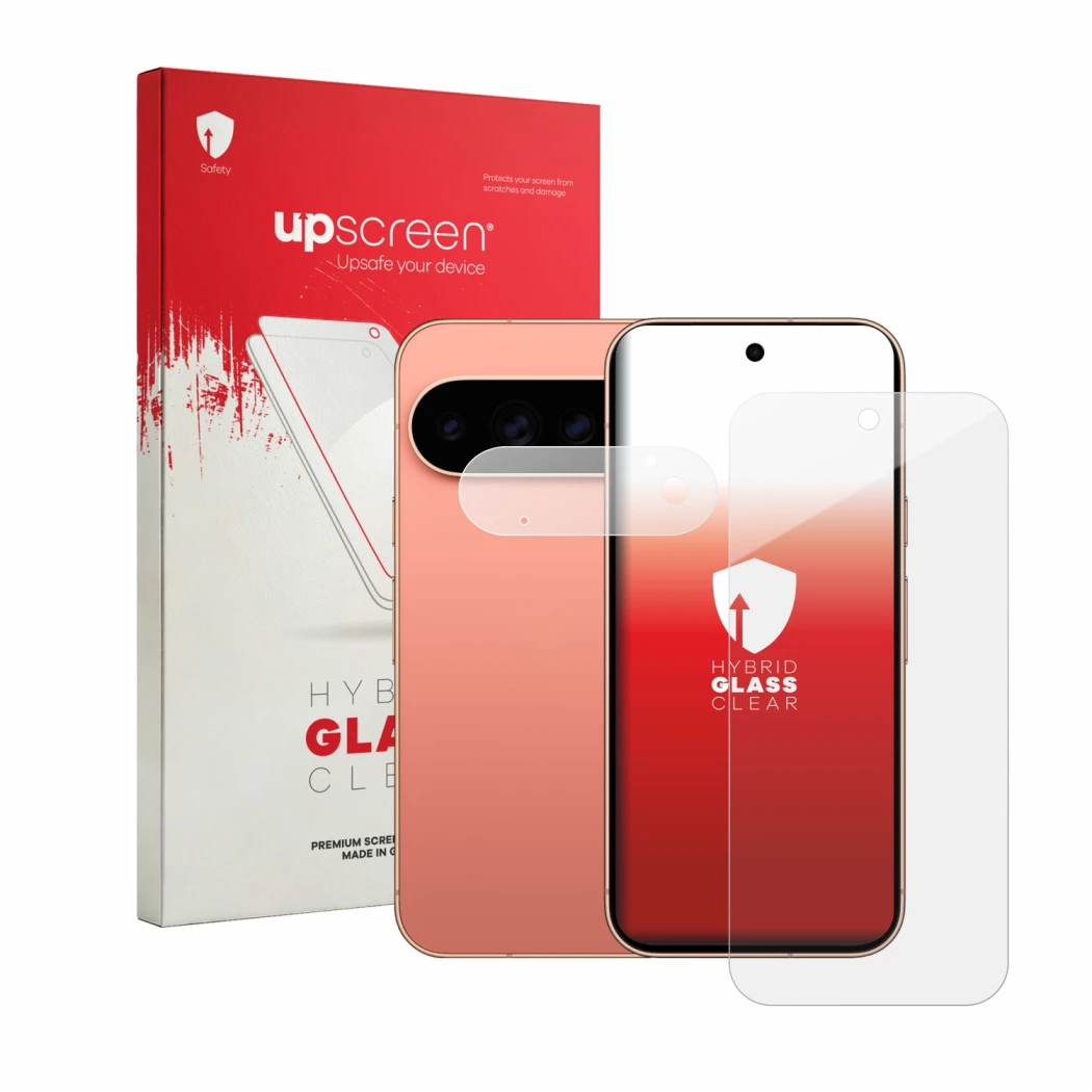 Front side of a product packaging with the brand logo upscreen. Next to it is the device Google Pixel 11 Pro (Front+Camera) sh