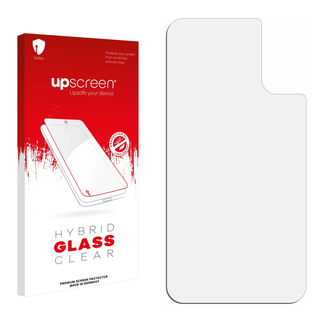 Front side of a product packaging with the brand logo upscreen. Next to it is the corresponding screen protector.