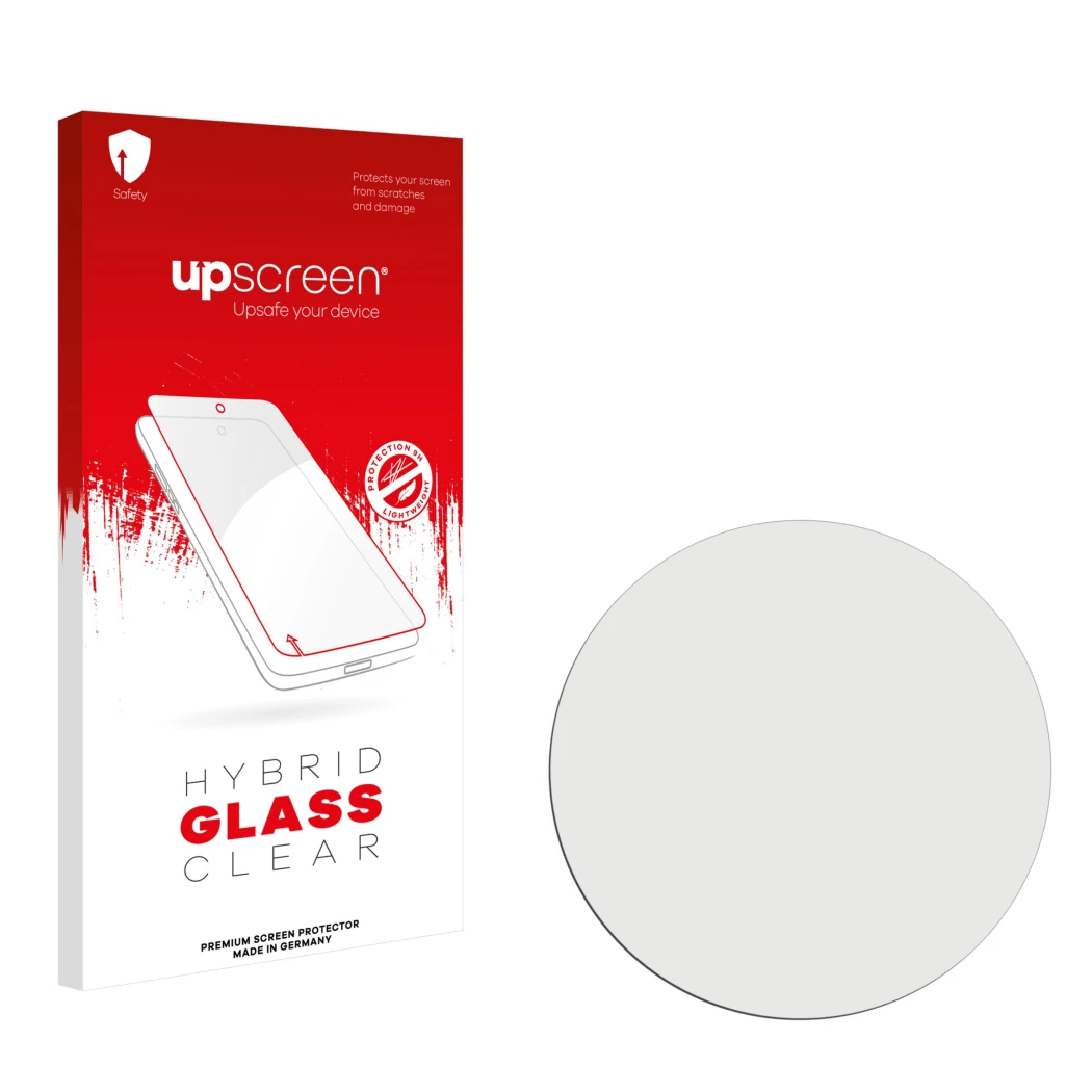 Front side of a product packaging with the brand logo upscreen. Next to it is the corresponding screen protector.
