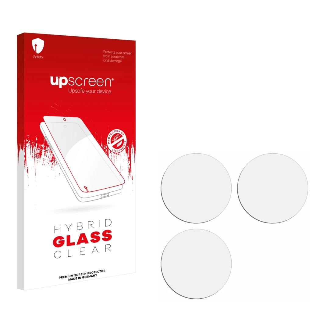 Front side of a product packaging with the brand logo upscreen. Next to it is the corresponding screen protector.