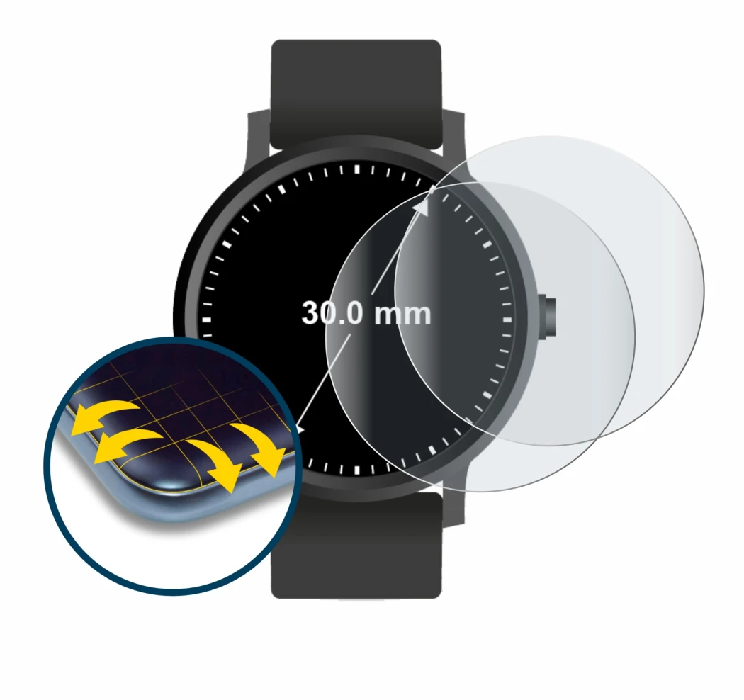 Image of the device Watches (Circular, ø: 30 mm) with a wide variety of screen protectors.