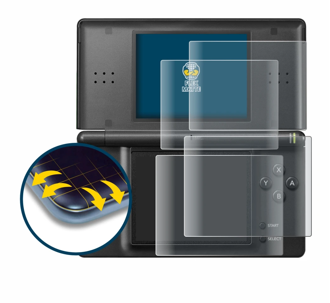 Image of the device Nintendo DS LITE with a wide variety of screen protectors.