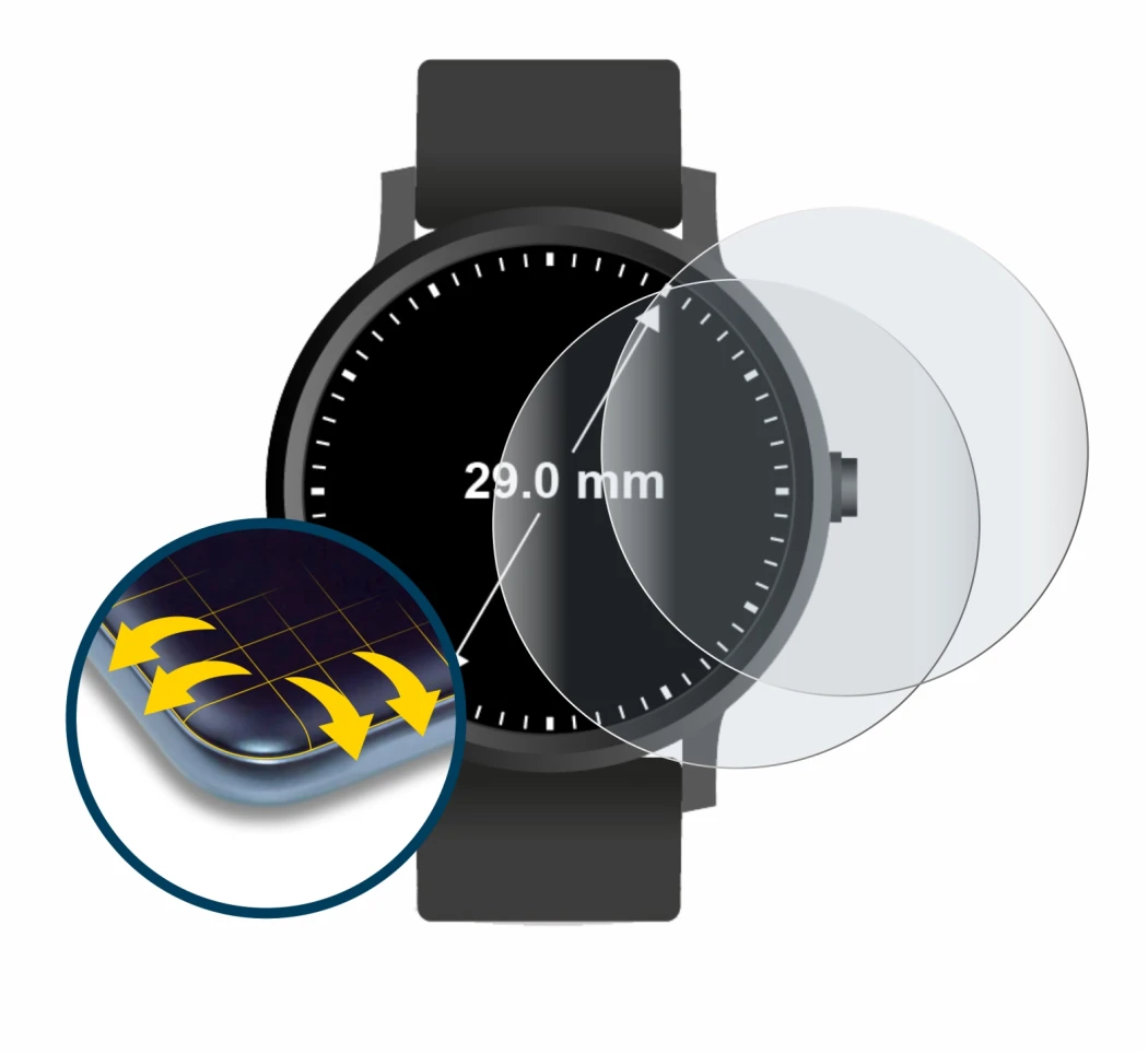 Image of the device Watches (Circular, ø: 29 mm) with a wide variety of screen protectors.