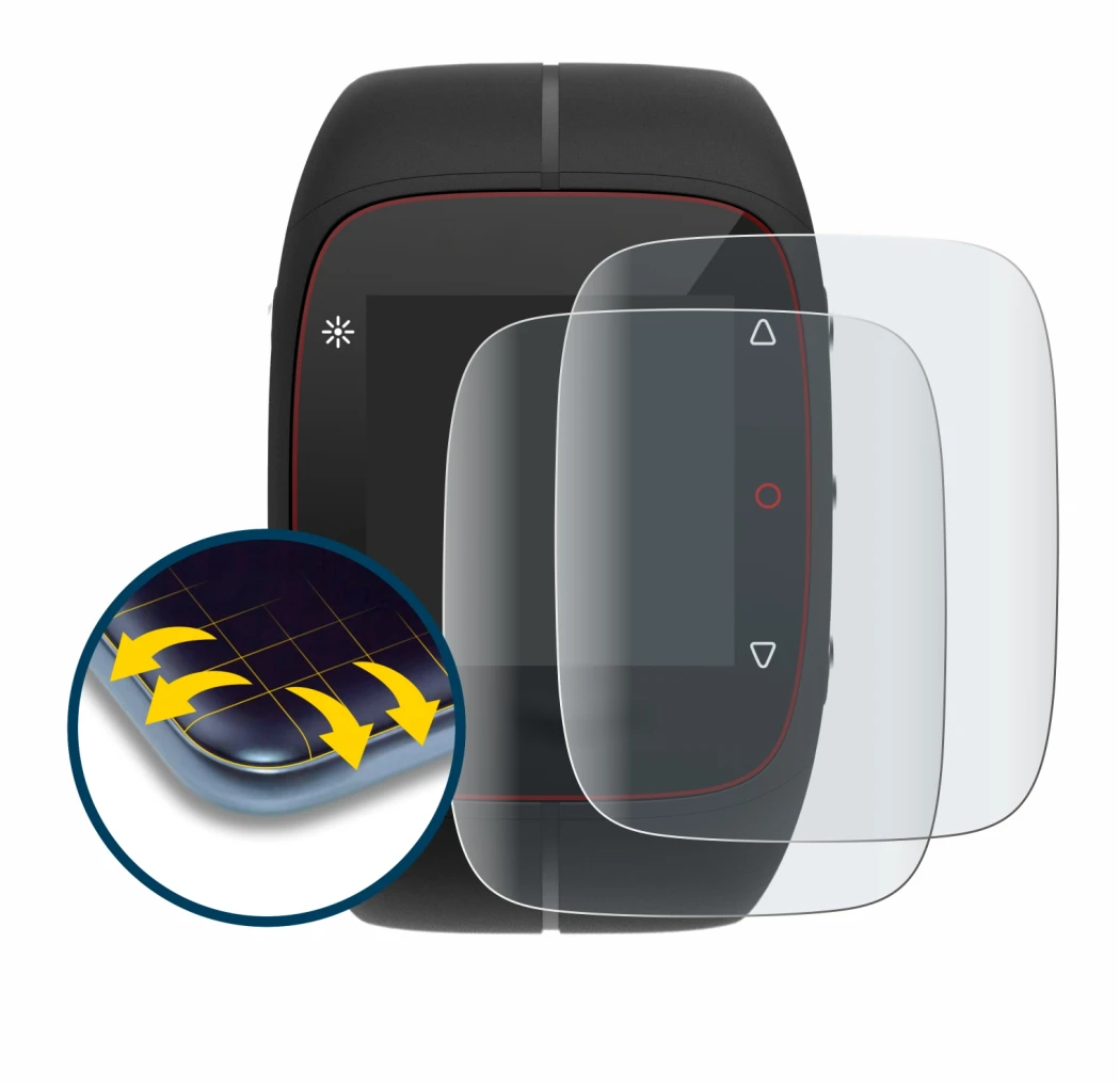 Image of the device Polar M400 with a wide variety of screen protectors.